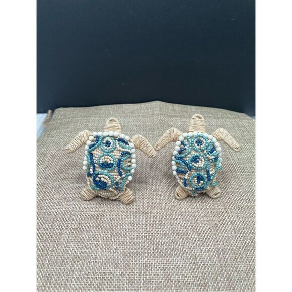 2 Tahari Woven and Beaded Turtle Napkin Rings - Picture 1 of 6
